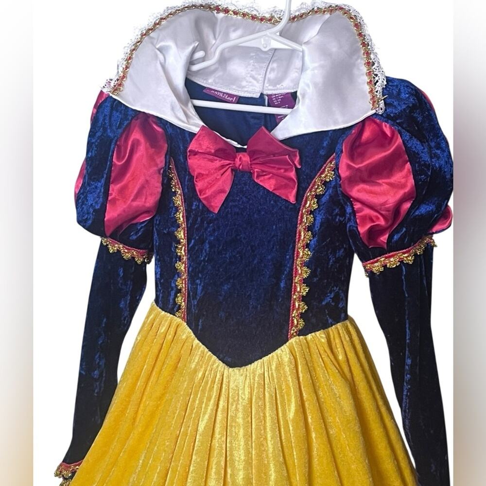 Princess Costume Dress Up Snow White Velvet Blue Yellow Long Hoop Skirt Girl 7/8 - Picture 7 of 10
